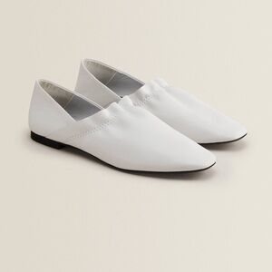 ZARA White Leather Babouches with Ruffle Trim